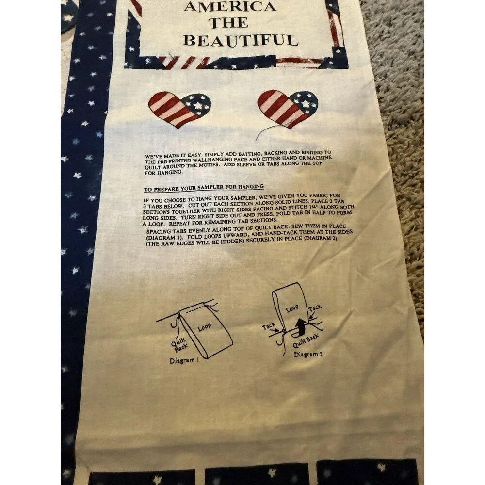 America The Beautiful Patriotic Quilt Wall Hanging Fabric Panel 46x36 Uncut